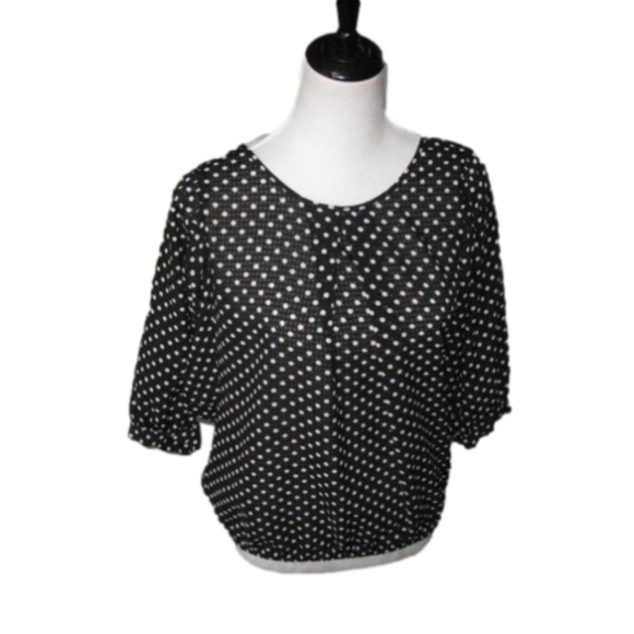 THE Limited Black/White Polka Dot Short Sleeve Semi-Sheer Blouse Size Small - Picture 1 of 5
